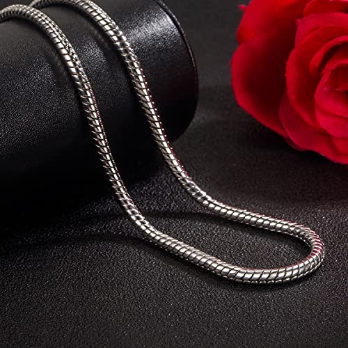 H&Beautimer Classic Unisex 925 Sterling Silver Necklace 3-4MM Round Snake Chain Necklace for Men Women - Party Fine Jewelry - Original Silver Link Necklace 16-17-18-19-20-22-24-26-28-30'' - size: 22 Inches, style: 4MM Width