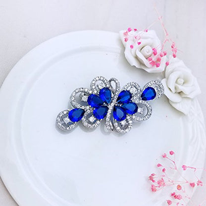 YOQUCOL Cubic Zirconia Crystal Rhinestone Wedding Brooch Pin for Women Brides Jewelry - color: A-Blue