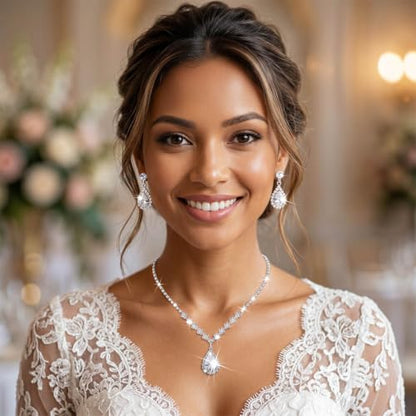 Unicra Bride Crystal Necklace Earrings Set Bridal Wedding Jewelry Sets Rhinestone Choker Necklace Prom Costume Jewelry Set for Women and Brides - color: A-Silver