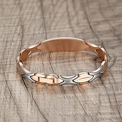 LinnaLove Fashion Shiny medical alert bracelet with Free Engraving Stainless steel Medical id bracelet for Women - color: ROSE GOLD