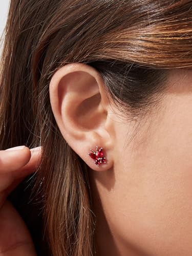 ChicSilver 925 Sterling Silver Bow/Butterfly Earrings for Women Hypoallergenic Birthstone Earrings Dainty Bow/Butterfly Jewelry Gift for Women - color: Butterfly-January-Garnet