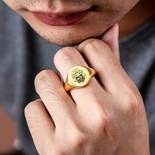 BYFDIY Vintage Custom Signet Ring 925 Sterling Silver/Brass Badge Family Crests Coat Of Arms Rings Personalized Engraved Name Year Rings Jewelry Party Birthday Father Day Graduation Gifts For Men Dad