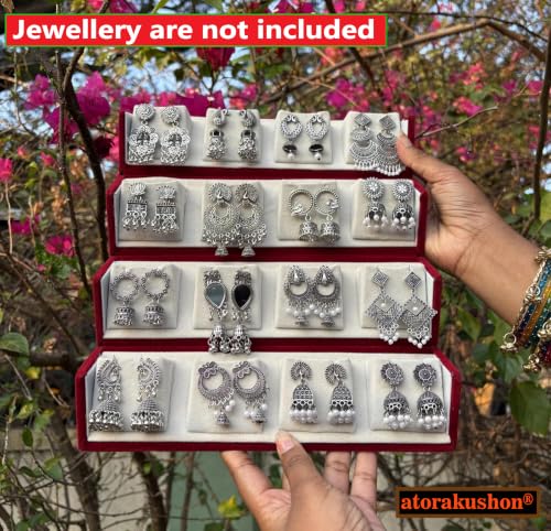 atorakushon 12 Pair Earrings Velvet Organizer Jewellery Box For Women and Girls Pack of 1 Maroon - style: Jhumka Earring Organiser Folder 12 Pair Cream