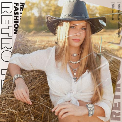 Ecally Bohemian Western Jewelry Turquoise Set Women Country Pendant Long Choker Layered Bracelets Earrings Ring for Women - color: White, style: Fashion