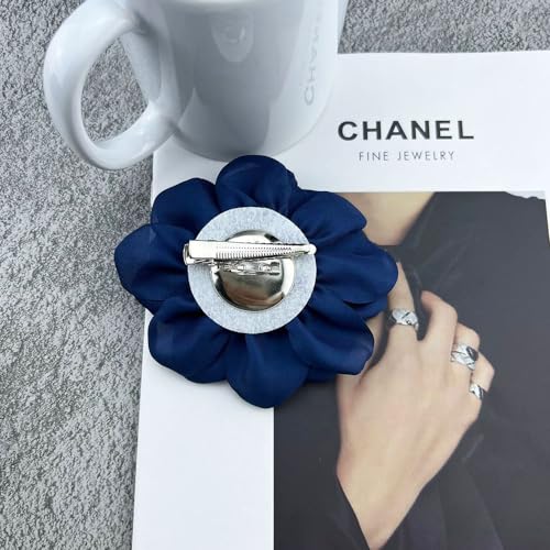 Dainty Fabric Rose Flower Large Brooch Lapel Pins Flower Brooches Pin Classic for Wedding Party Dance Banquet for Women Dress Suit Clothes Accessories Jewelry 100mm - color: Dark Blue