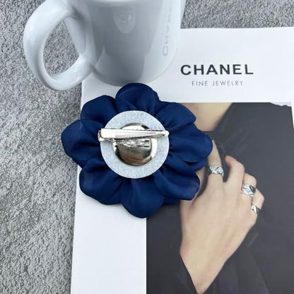 Dainty Fabric Rose Flower Large Brooch Lapel Pins Flower Brooches Pin Classic for Wedding Party Dance Banquet for Women Dress Suit Clothes Accessories Jewelry 100mm - color: Dark Blue