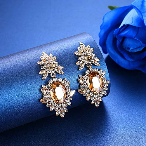 Flower Teardrop Bridal Wedding Dangle CZ Earrings in Silver/Gold Tone for Women Girl Bride Gift … - color: A-Gold