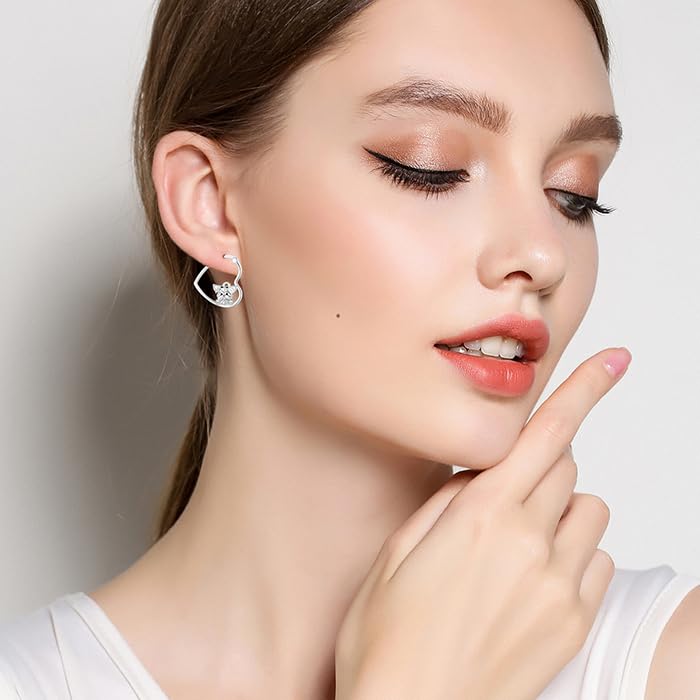 LES OSEWA Dog Animal Earrings Sterling Silver Animal Heart Hoop Dangle Earrings Cute Jewelry Gifts for Women - color: Yorkie