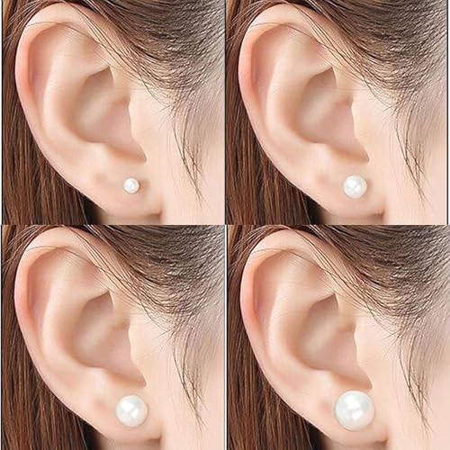 Stainless Steel Faux Pearl Stud Earrings for Women, 5 Pairs Classic Pearl Earrings Set