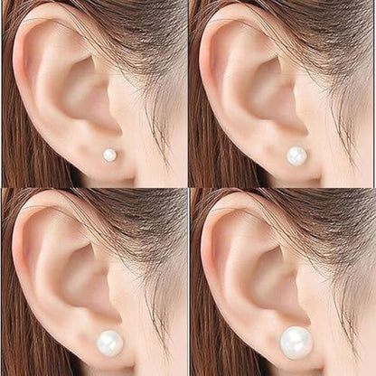Stainless Steel Faux Pearl Stud Earrings for Women, 5 Pairs Classic Pearl Earrings Set