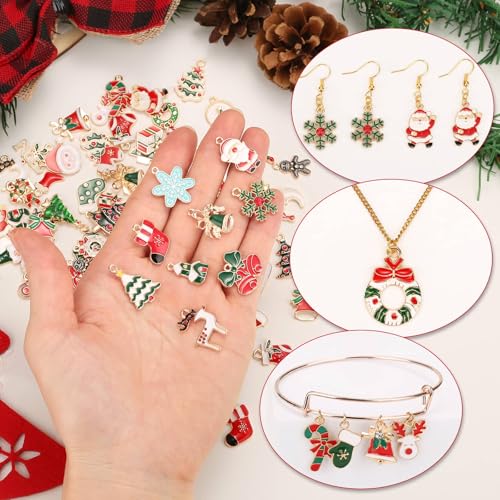 Acejoz 100Pcs 50 Pairs Christmas Charms for Jewelry Making and Bracelets, Gold Enamel Jewelry Pendants for Xmas Earring Bracelet Necklace Craft Making - style: Christmas Charms