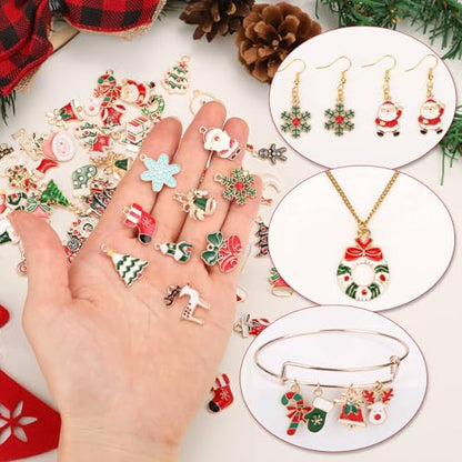 Acejoz 100Pcs 50 Pairs Christmas Charms for Jewelry Making and Bracelets, Gold Enamel Jewelry Pendants for Xmas Earring Bracelet Necklace Craft Making - style: Christmas Charms