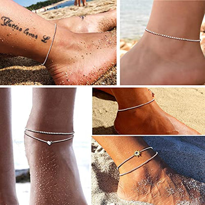 PROSILVER 925 Sterling Silver Ankle Bracelets For Women, Stylish Chain Anklets, Summer Beach Jewelry, 8.6-10.6 Inch Adjustable, Come with Box - style: 06 Beaded Anklet-2mm