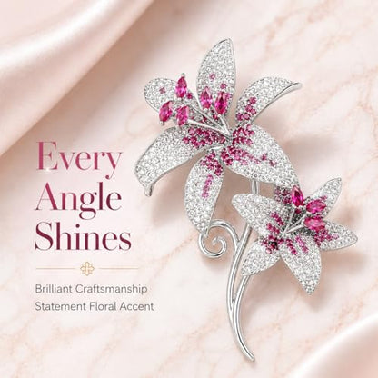 Flower Brooch for Women Rhinestone Pearl Zirconia Flower Lapel Pin Birthday Holiday Gift for Mother Wife Girlfriend - color: 02 Lily-4