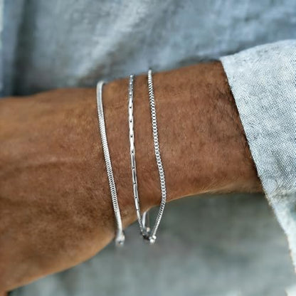 Mens Bracelet - Dainty Gold/Silver Chain Bracelet Stack 14K Gold Plated Silver Bracelets for Men Stainless Steel Adjustable Cross Charm Cuban Link Bracelet Snake Jewelry Set to Men Dad Birthday Day - color: Silver, size: 8+2 Inch