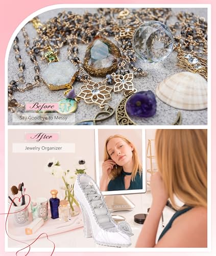 Jewelry Display Stand, Earring Necklace Ring Holder, Model Dress High heeled Shoes Earring Necklace Ring Jewelry Holder Stand Display (White) - color: White