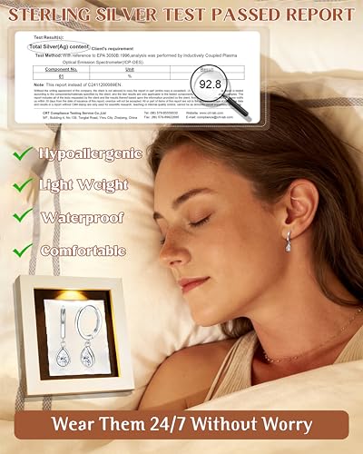 FIBO STEEL 14K Gold Plated Hoop Earrings with Charms for Women Huggie Hoops | Hypoallergenic 925 Sterling Silver Post Dangle Earrings Small Silver Gold Hoops Earring Cubic Zirconia Dangle Drop Jewelry - color: Tear - Silver Plated