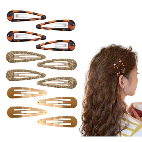 Gold Metal Tortoise Shell Snap Hair Clips Barrettes Pins for Women Girls Blonde Small Sequin Clip Leopard Print Clips Barrettes Hairpins Aesthetic Decorative Bangs Side Clip Set 12 PCS