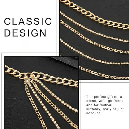Molain Gold Layered Sparkly Rhinestone Chain Belt, Adjustable Bohemian Waist Belt Gold Rhinestones Belly Waistband for Women