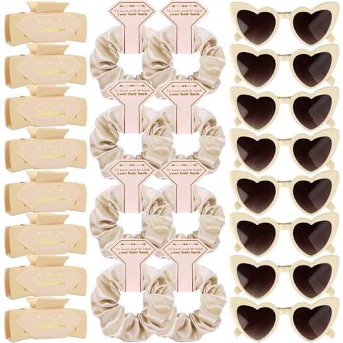 Bridesmaid Scrunchies Proposal Gifts Bachelorette Hair Claws Clips women heart sunglasses for Wedding Party Favors (Beige) - color: Beige
