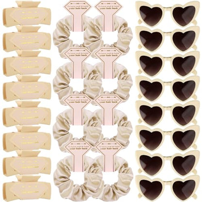 Bridesmaid Scrunchies Proposal Gifts Bachelorette Hair Claws Clips women heart sunglasses for Wedding Party Favors (Beige) - color: Beige