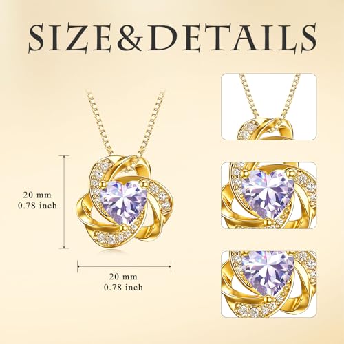 Midari 18K Gold Love Knot Necklace Love Knot Pendant Necklace with 12 Months Birthstones I Love You Forever Jewelry Gifts for Women Mom Her - color: 06-June