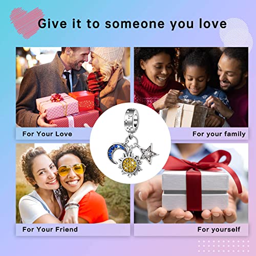 Family Love Mother Daughter Grandma Charm 925 Sterling Silver fits Bracelets Necklace Pendant Bead Charms Jewelry Gift for Women Family Friends - color: Sun Star Moon Charm