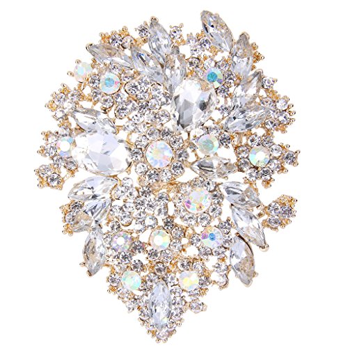 EVER FAITH Women's Austrian Crystal Vintage Style Flower Leaf Cluster Brooch Pendant - color: Clear Gold-Tone