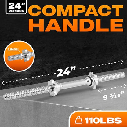 Yes4All Threaded Dumbbell Handles, Adjustable Dumbbell Bar Pair, 14/16/18/24-Inch Sizes, Fits 1" or 1.15" Plates, Non-Slip Grip, Secure Star-Lock Collars - color: 24" - Chrome - Silver