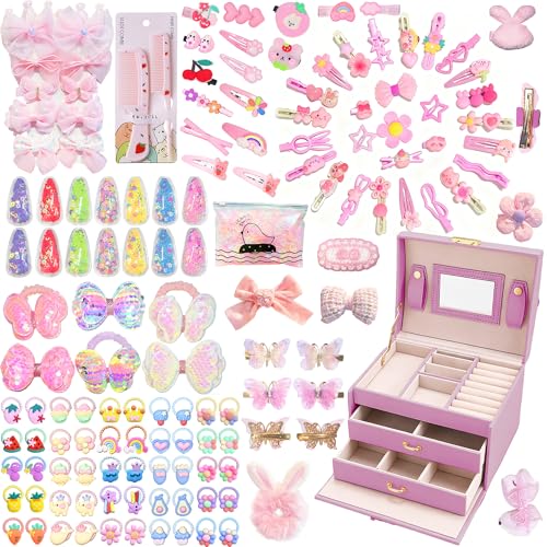 1293Pcs Girls Hair Accessories Set with P-Pink Jewelry Organizer,L-3Layers | Back to School Gift includes Hair Clips,Ties, Bows and Claws, No Pull, for Toddler Little One Teen Princess,Ponytail Holders - color: P-PINK, size: 1 Count (Pack of 1293)