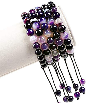 MASSIVE BEADS Natural Healing Power Gemstone Crystal Beads Unisex Adjustable Macrame Bracelets - color: Agate Purple, size: 6mm