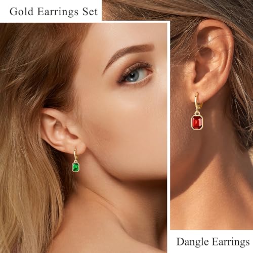 Multicolor Crystal Dangle Studs Earrings Set for Women 925 Silver Hypoallergenic Dangle Earrings Leverback Drop Earring Fashion Cubic Zirconia Leverback Stud Earring Sets Trendy Cubic Zirconia Jewelry Gifts for Women - style: 12-S-G