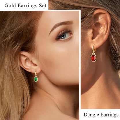 Multicolor Crystal Dangle Studs Earrings Set for Women 925 Silver Hypoallergenic Dangle Earrings Leverback Drop Earring Fashion Cubic Zirconia Leverback Stud Earring Sets Trendy Cubic Zirconia Jewelry Gifts for Women - style: 12-S-G