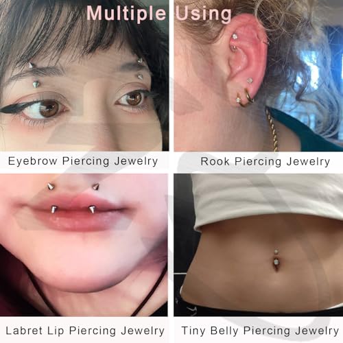 ZS Stainless Steel Eyebrow Piercing Jewelry Internal Thread Eyebrow Ring Labret Lip Jewelry Daith Rook Piercing Curved Barbell Belly Button Ring for Women Men 6mm/8mm/10mm - color: 4 Pairs Top, Gold