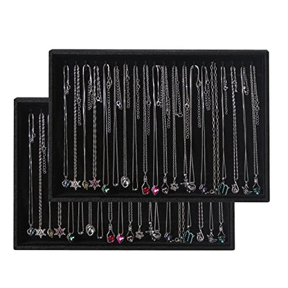 Julysky 2 Pcs/set Stackable Jewelry Organizer Trays，Necklace Tray+Necklace Tray, Jewelry Displays for Selling,Black - size: Necklace Tray + Necklace Tray