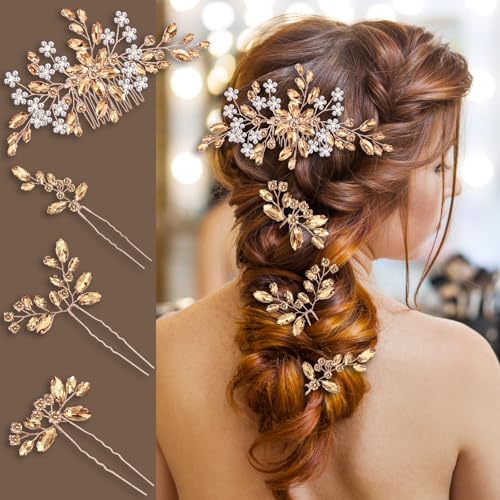 Wedding hair accessories, Bridal for piece, piece for brides, headpiece comb（Champagne） - color: Champagne