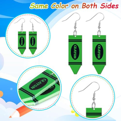 8 Pairs Crayon Earrings for Women Back to School Dangle Earring | Lightweight Hypoallergenic Acrylic, Back to School for Teachers, Teacher Appreciation Gifts, Crayon Dangle Jewelry for Women - style: Crayon