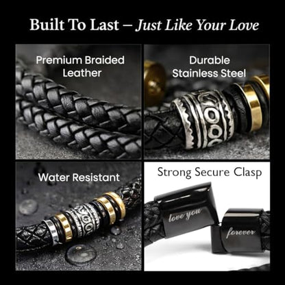 To Our Grandson Bracelet from Grandpa and Grandma - Love You Forever Engraved Leather Wristband with Inspirational Message Card - Sentimental Birthday Graduation Gift for Men, Teen - color: Version-07