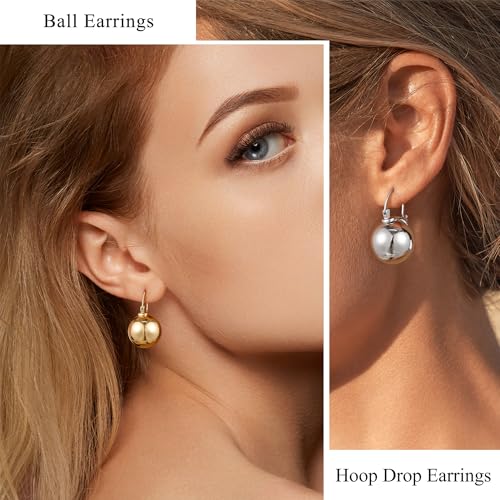 14k Gold Plated Ball Dangle Earrings for Women Sterling Silver Ball Drop Earrings Hypoallergenic Round Balls Hoop Earring Leverback Lightweight Earrings Fashion Jewelry - color: sliver 1