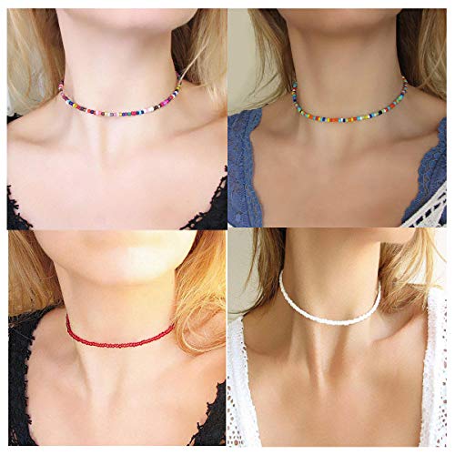 4-12 Pieces Beaded Choker Necklaces for Women Boho Seed Bead Choker Set Hawaiian Handmade Turquoise Beach Beads Necklace Chain Jewelry - style: Style 9