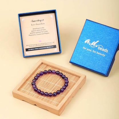 AD Beads Handmade Gemstone Stretch Elastic Bracelet Crystal Healing Reiki Nature's Beauty and Spiritual Essence Unisex (4mm, Amethyst (Love Guardian)) - color: Amethyst (Love Guardian), size: 4mm