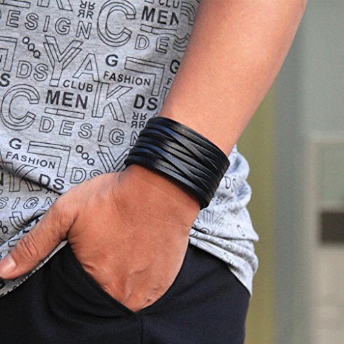 GelConnie Leather Cuff Bracelet Punk Braided Bracelets Rock Leather Wristbands Faux Mens Leather Bracelet Gothic Viking Bangle Adjustable Wrap Bracelet for Women,Men - color: Style LPB2221-1