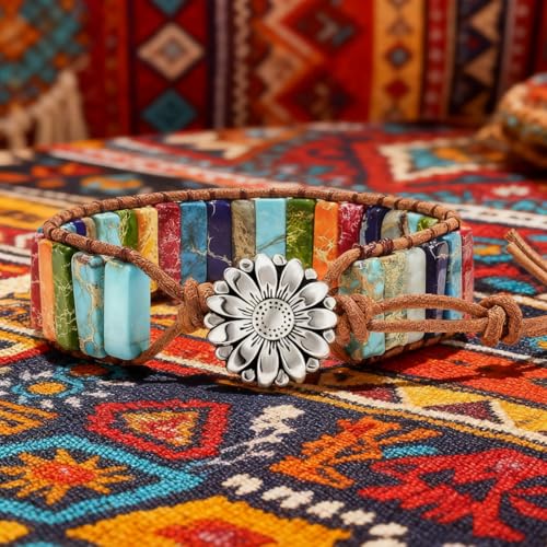 7 Chakra Bracelet Bohemian Handmade Leather Wrap Healing Protection Natural Stone Yoga Beaded Bracelets Boho Friendship Jewelry - color: Chakra #3