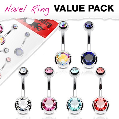 14GA Surgical Steel & Synthetic Opal Resin Belly Button Rings for Women | 3/8" Length, 5mm x 8mm Ball, Classic Look, Super High Quality - style: Titanium 6pcs AB, Blue, Clear, Pink, Aqua, Red