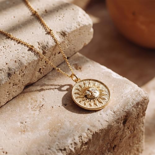 MEVECCO Layered Heart Necklace Pendant Handmade 18k Gold Plated Dainty Gold Choker Arrow Bar Layering Long Necklace for Women - style: Layer Sun Face