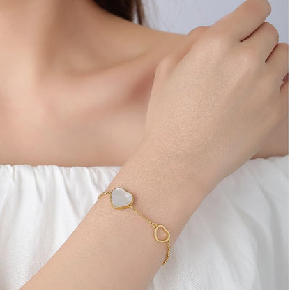 18K Gold Plated Paperclip Link Chain Bracelet with Charms, Gift with a Box - color: Two Hearts-White