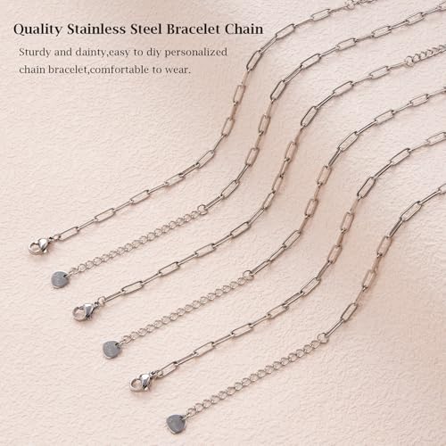 KYUNHOO 10pcs Paperclip Bracelets Chains Set with Adjustable Extender Chain | 6.3 Inches Paperclip Chain for Jewelry Making 304 Stainless Steel Bracelet Kit with Lobster Clasps Jewelry Findings - color: 3x9 paperclip silver