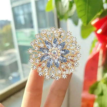 QCWN Large Flower Brooches and Pins for Women Vintage Rhinestone Sunflower Brooch Costume Jewelry Lapel Hat Pins for Wedding Dresses Bouquet Gifts - style: 1Pcs Light Blue Snowflake