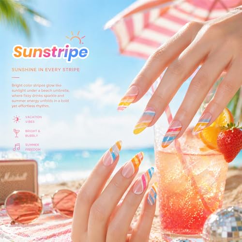Beetles Neon Gel Nail Polish Set, 9ML 6 Colors Specials Jelly Gel | Sheer Gel Nail Kit with Sticker Nail Accessories Soak Off UV Salon DIY at Home Manicure Gift for Women - color: Sunstripe