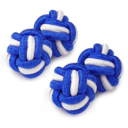 HONEY BEAR Round Silk Knot Elastic Fabric Cufflinks for Men Women 1 Pair | Wedding Business, Tarnish-Resistant, for Groomsmen, Father, Husband, Wife, Anniversary, and Formal Events - style: Blue+White